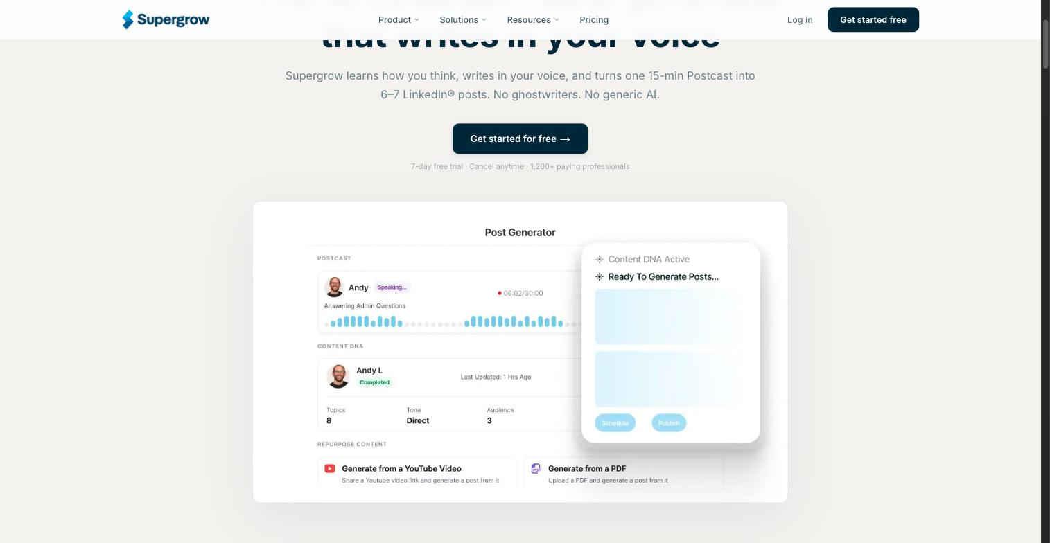 Supergrow's Content DNA / Postcast interface